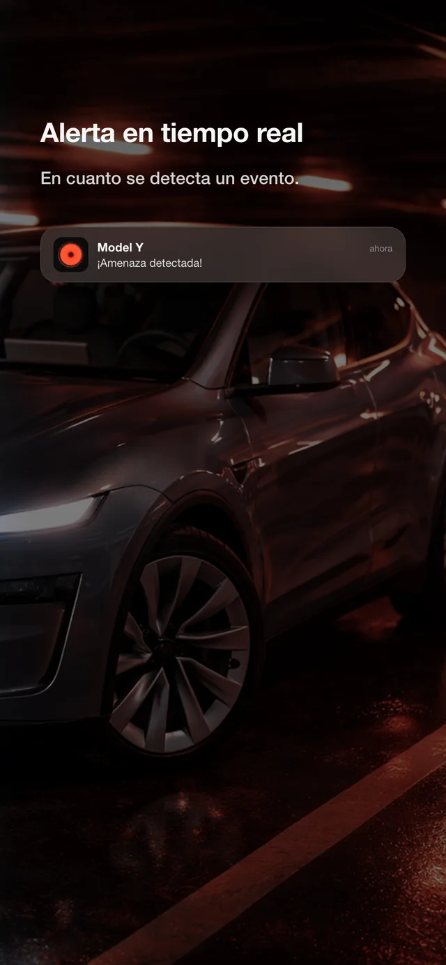Notificación de SentryAlert en tiempo real: amenaza detectada cerca de un vehículo Tesla