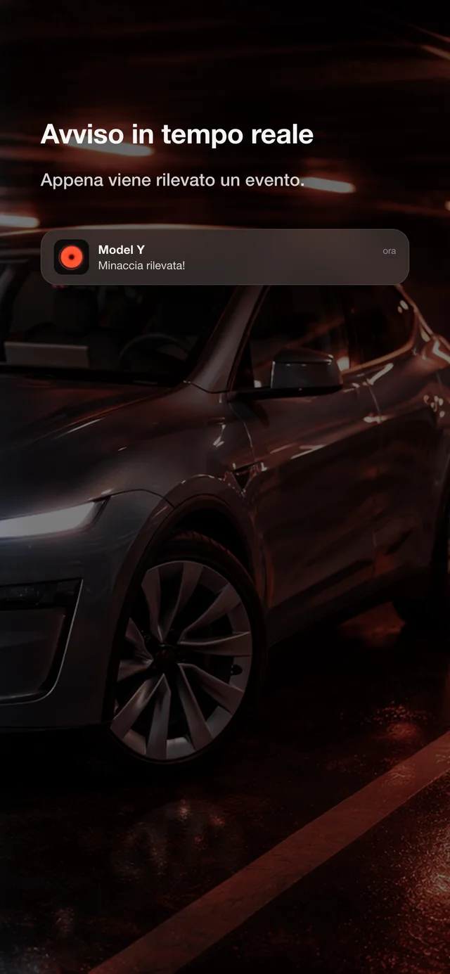 Notifica SentryAlert in tempo reale: minaccia rilevata vicino a una Tesla