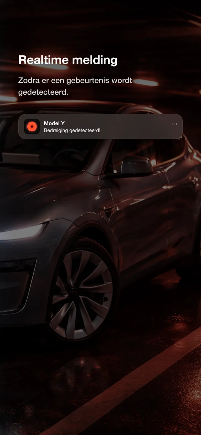 Realtime SentryAlert-melding: bedreiging gedetecteerd bij een Tesla